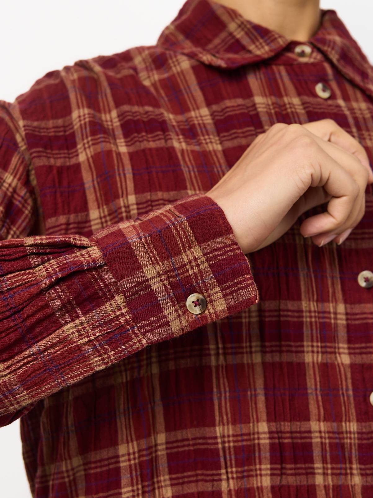 Dark Red Cotton-Rich Check Shirt 14 - Image 3